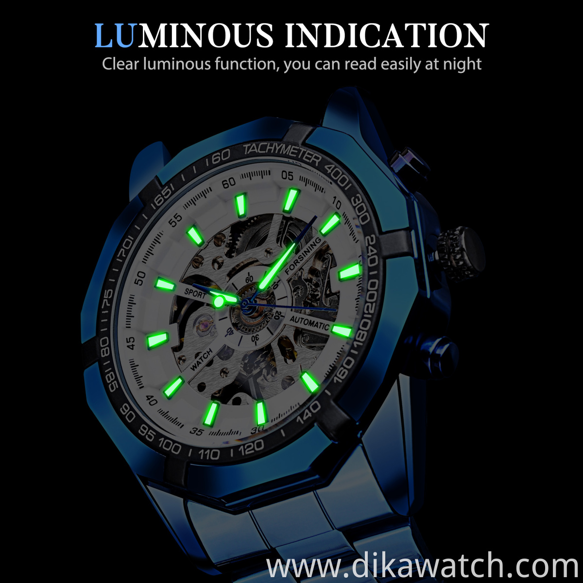 Forsining Blue Design Stainless Steel Men Mechanical Automatic Wrist Watches Top Brand Luxury Military Sport Male Clock